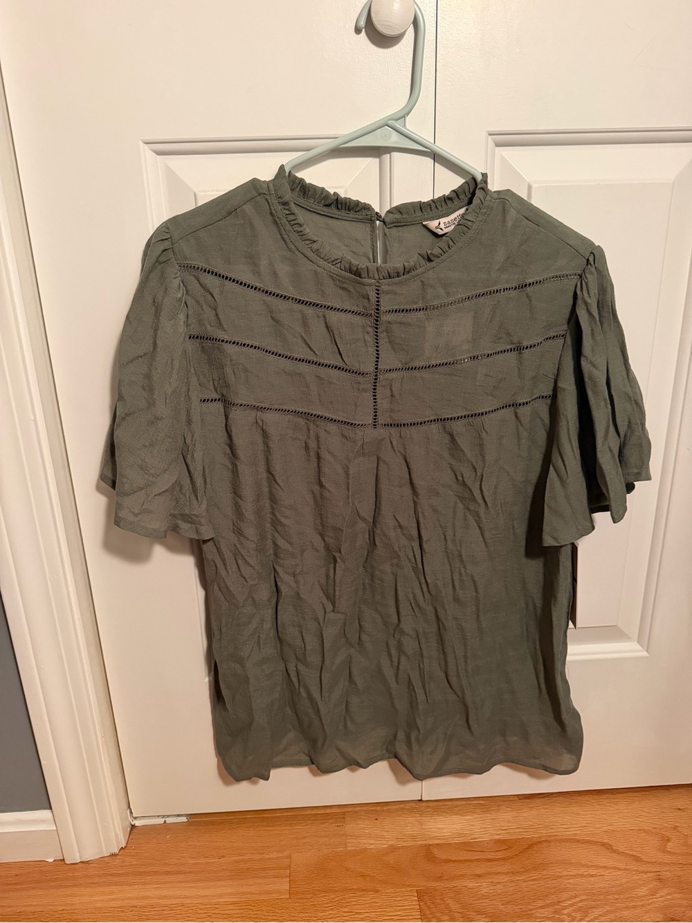 Nanette Lepore Olive Ruffle Yoke Short Sleeve Blouse
